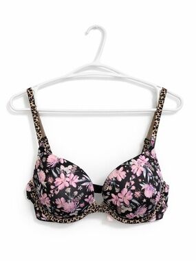 Victoria’s Secret Black & Pink Floral & Animal Print Push-Up Bra – Size 36C NWT